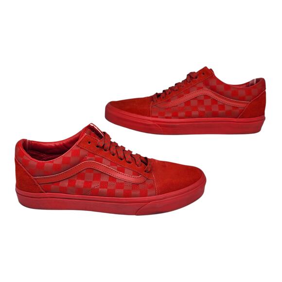 Vans Shoes Mens 12 Red Checkered Suede Low Tops Canvas Skater Grunge Preppy - Picture 1 of 14